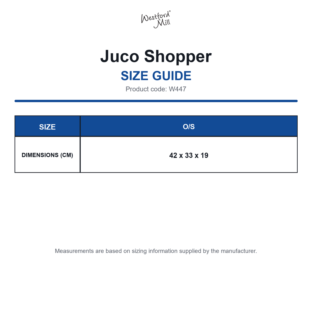 W447 Westford Mill Juco Shopper size guide (W447)