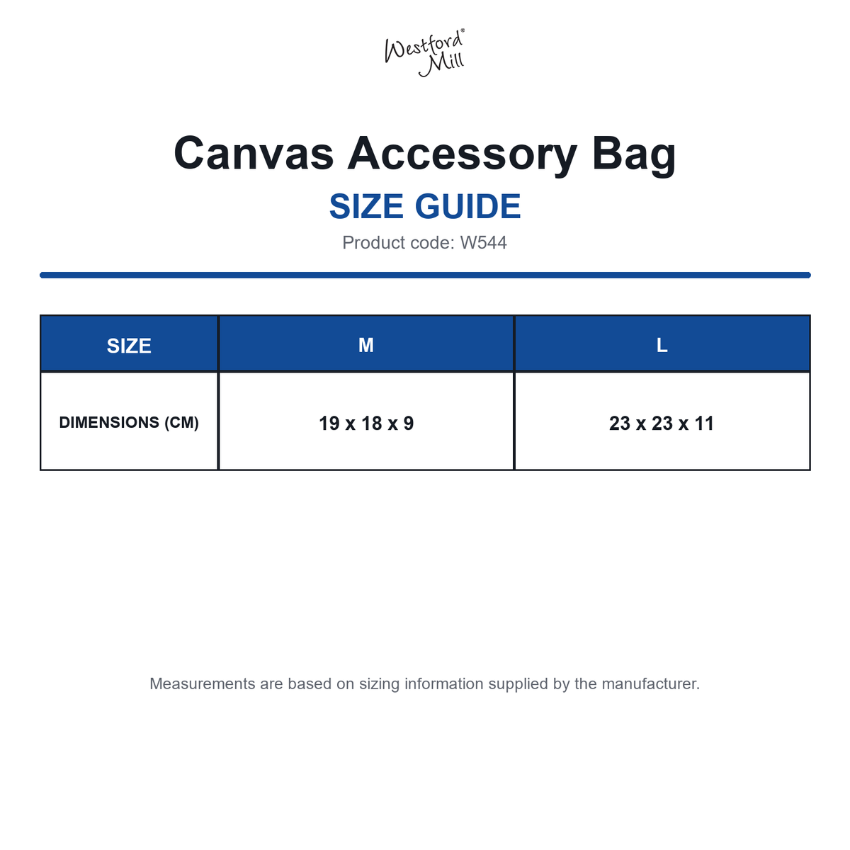 W544 Westford Mill Canvas Accessory Bag size guide (W544)
