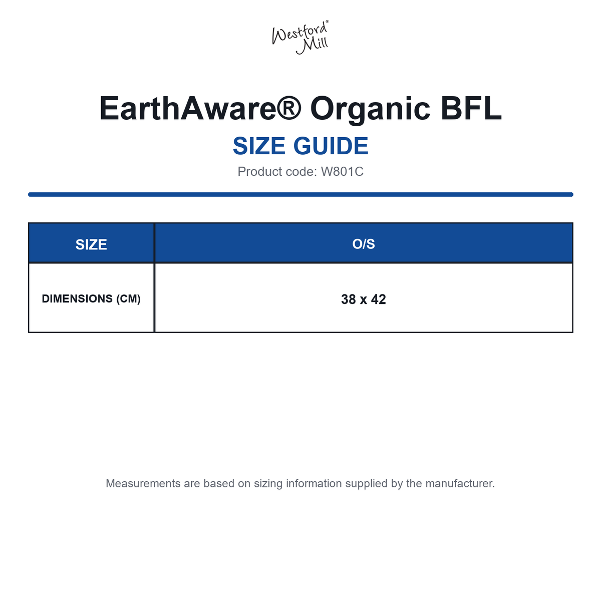 W801C Westford Mill EarthAware® Organic BFL size guide (W801C)