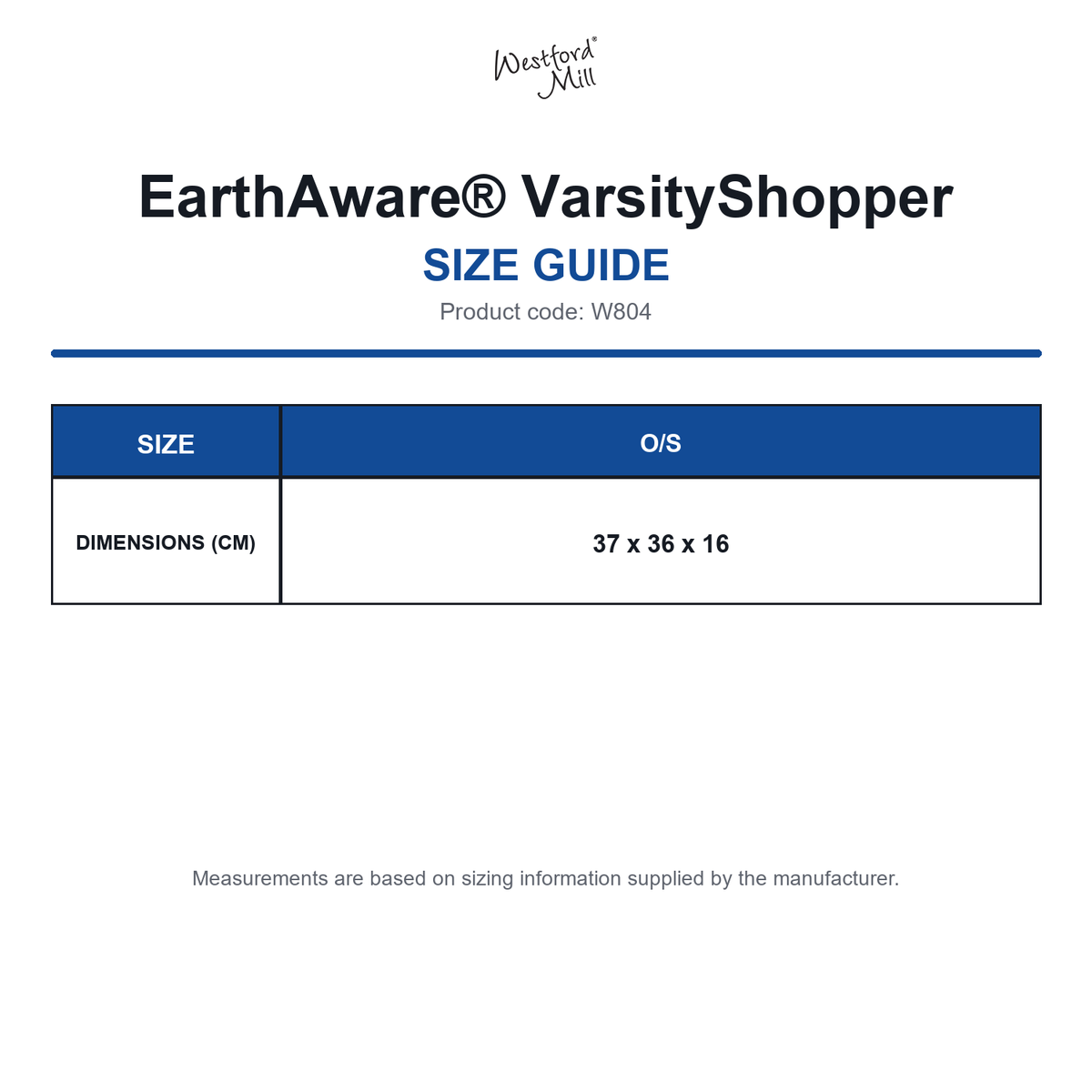 W804 Westford Mill EarthAware® VarsityShopper size guide (W804)