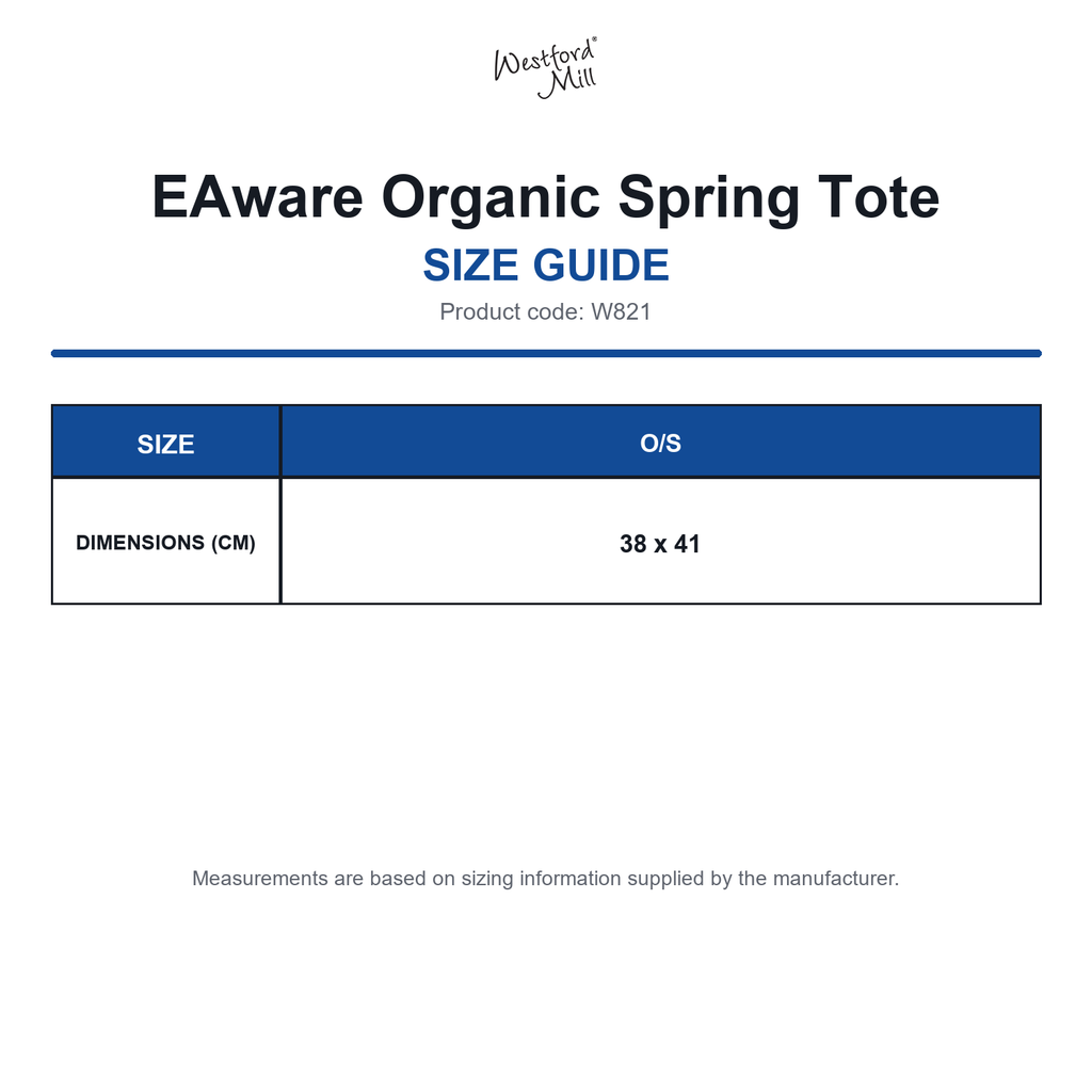 W821 Westford Mill EAware Organic Spring Tote size guide (W821)