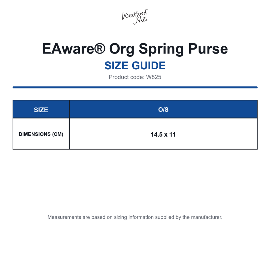 W825 Westford Mill EAware® Org Spring Purse size guide (W825)
