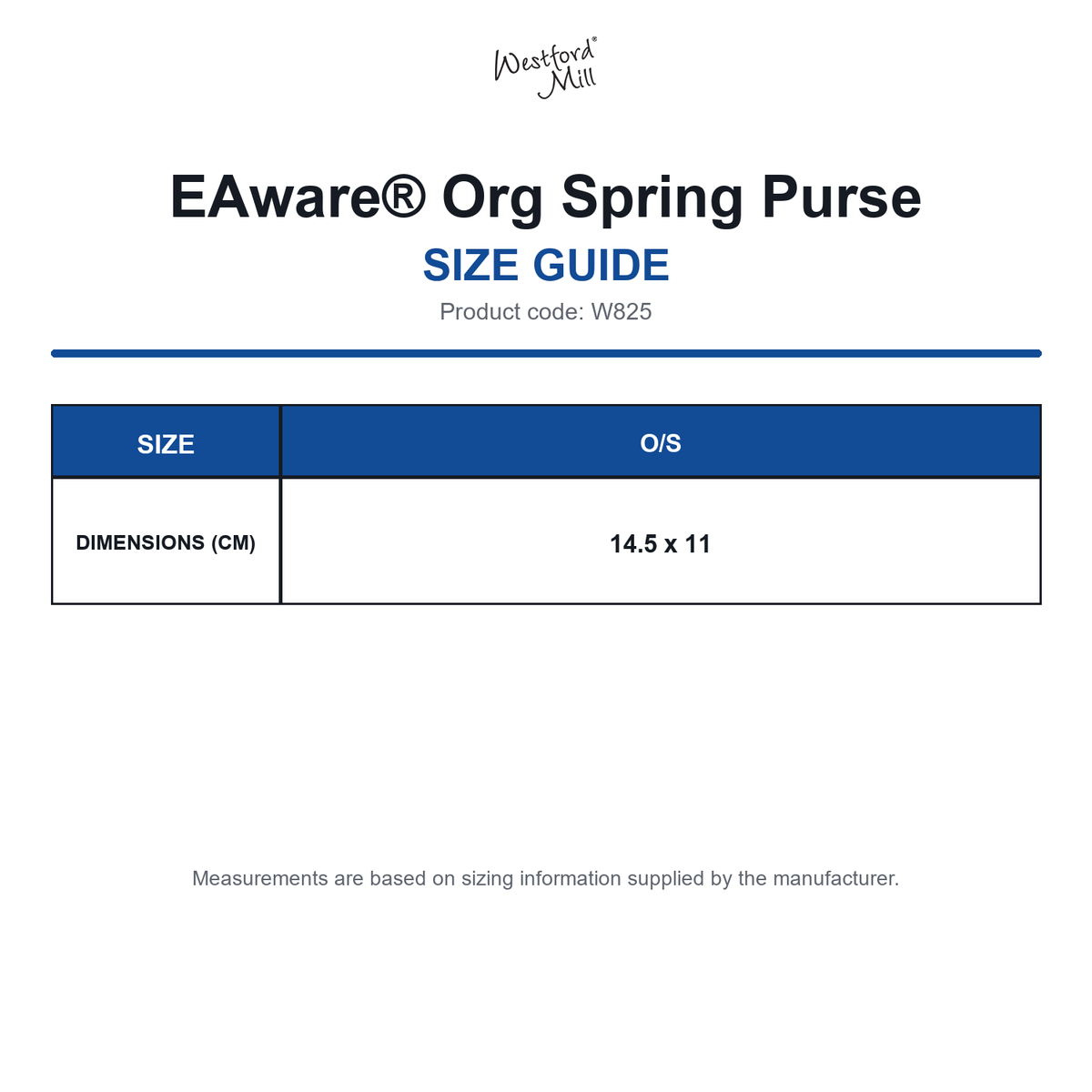 W825 Westford Mill EAware® Org Spring Purse size guide (W825)