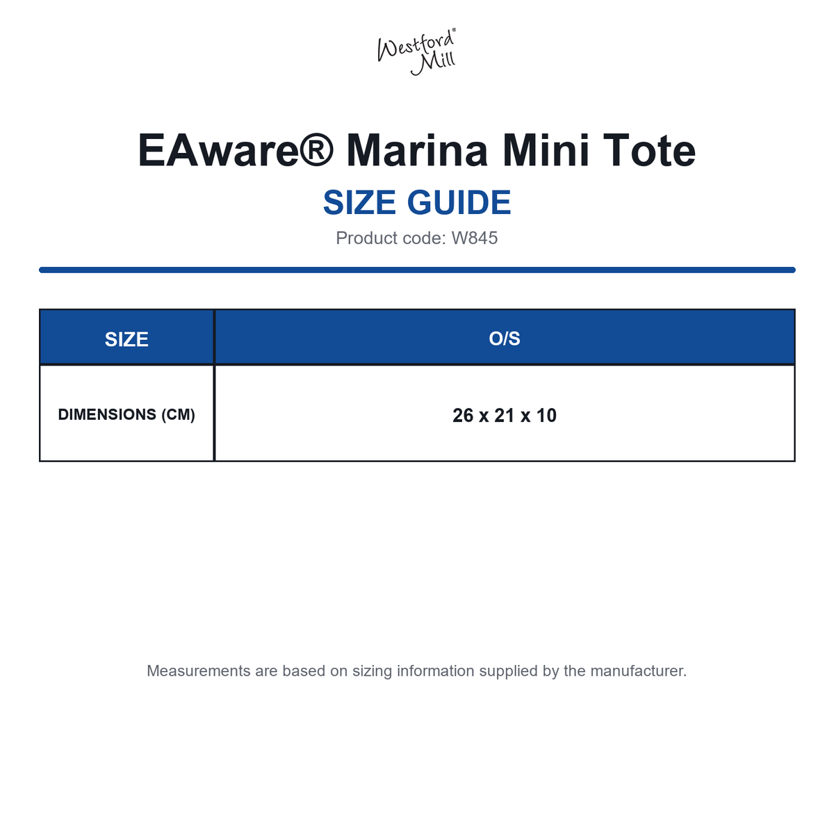 W845 Westford Mill EAware®  Marina Mini Tote size guide (W845)