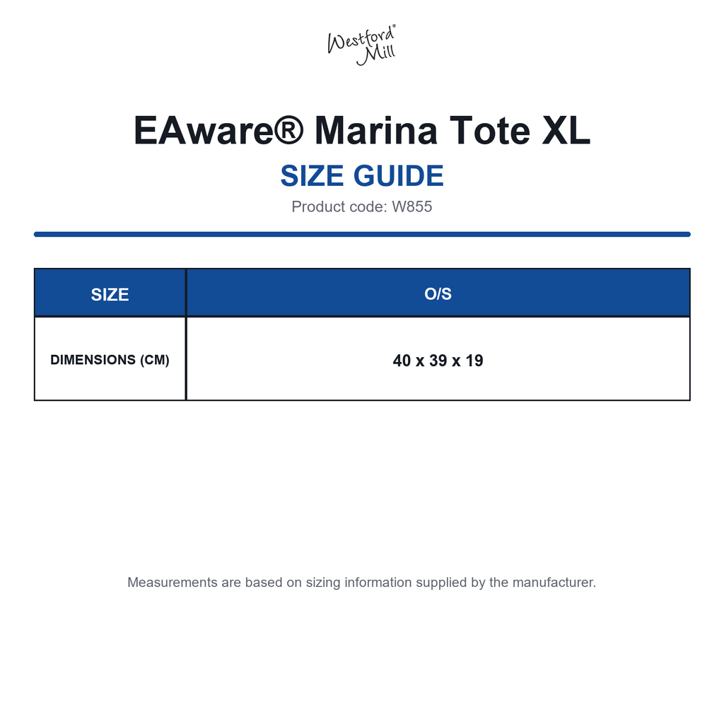 W855 Westford Mill EAware® Marina Tote XL size guide (W855)