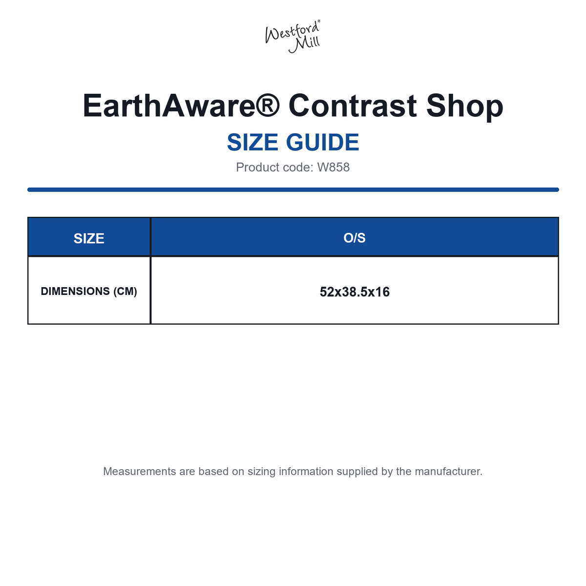 W858 Westford Mill EarthAware® Contrast Shop size guide (W858)