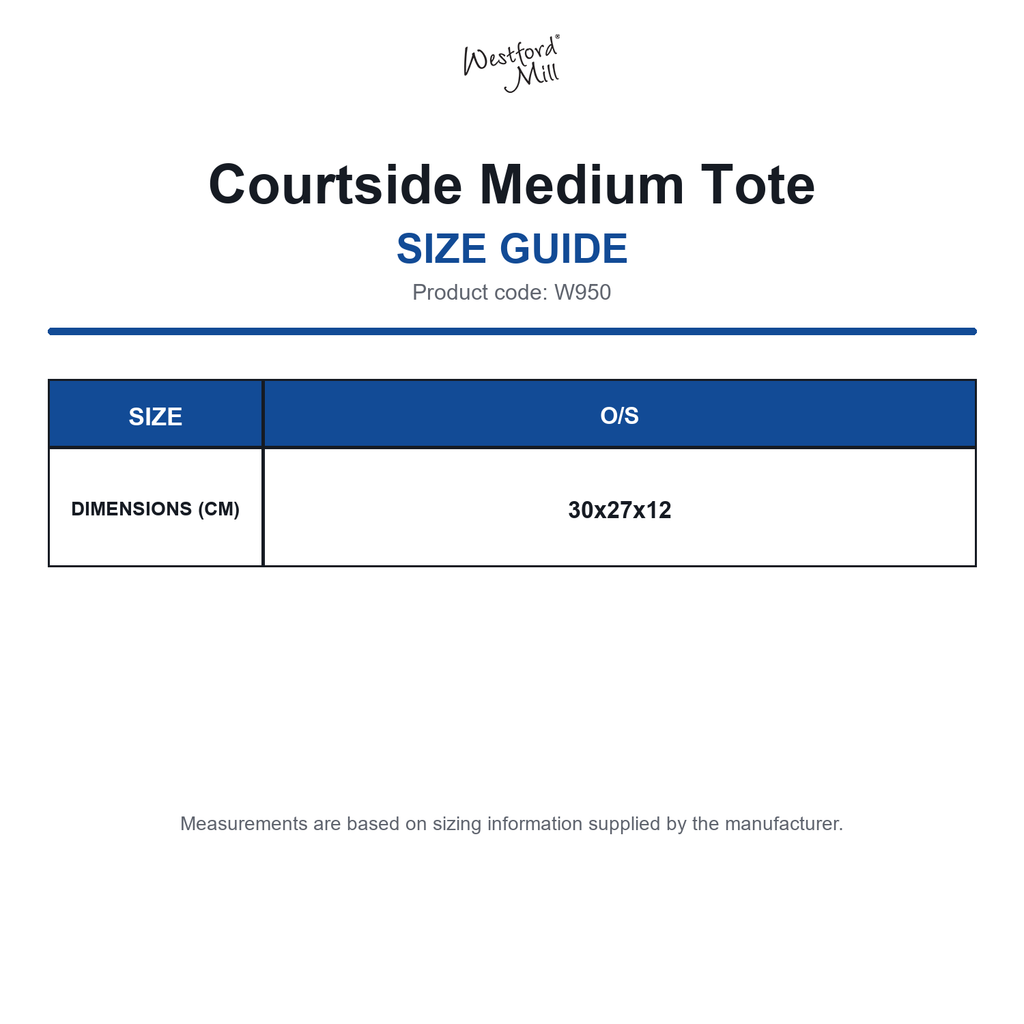 W950 Westford Mill Courtside Medium Tote size guide (W950)
