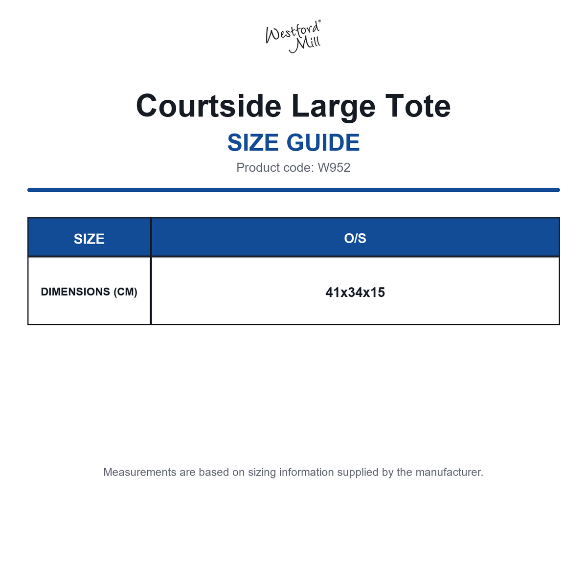 W952 Westford Mill Courtside Large Tote size guide (W952)