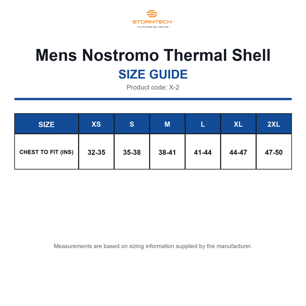 X-2 Stormtech Mens Nostromo Thermal Shell size guide (X-2)
