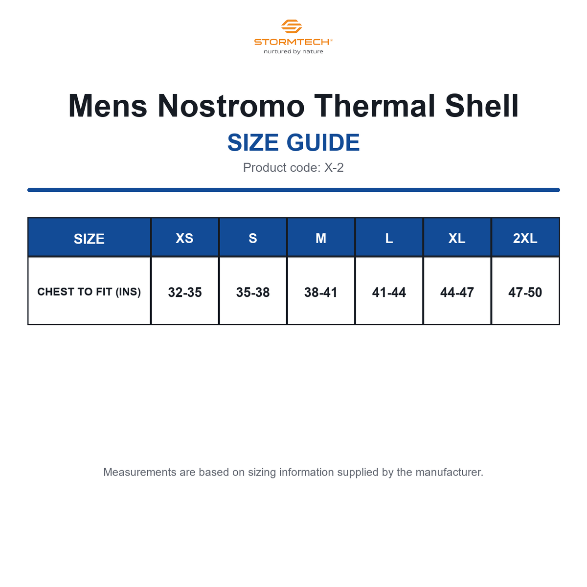 X-2 Stormtech Mens Nostromo Thermal Shell size guide (X-2)