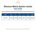 XB-4W Stormtech Womens Matrix System Jacket size guide (XB-4W)