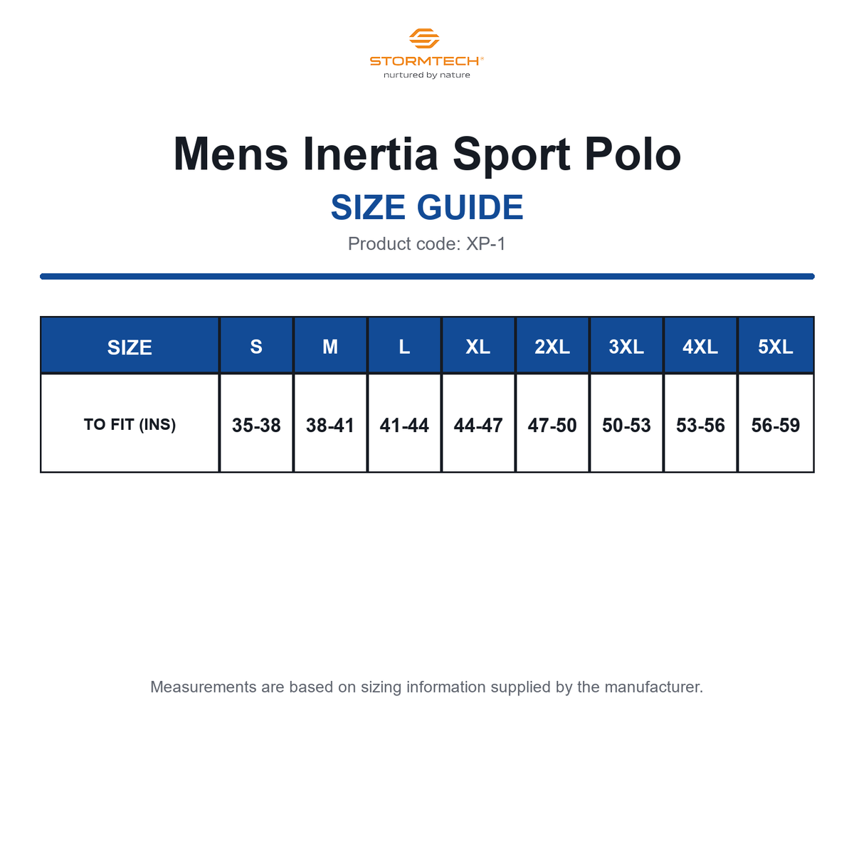 XP-1 Stormtech Mens Inertia Sport Polo size guide (XP-1)
