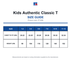 ZT180B Russell Kids Authentic Classic T size guide (ZT180B)