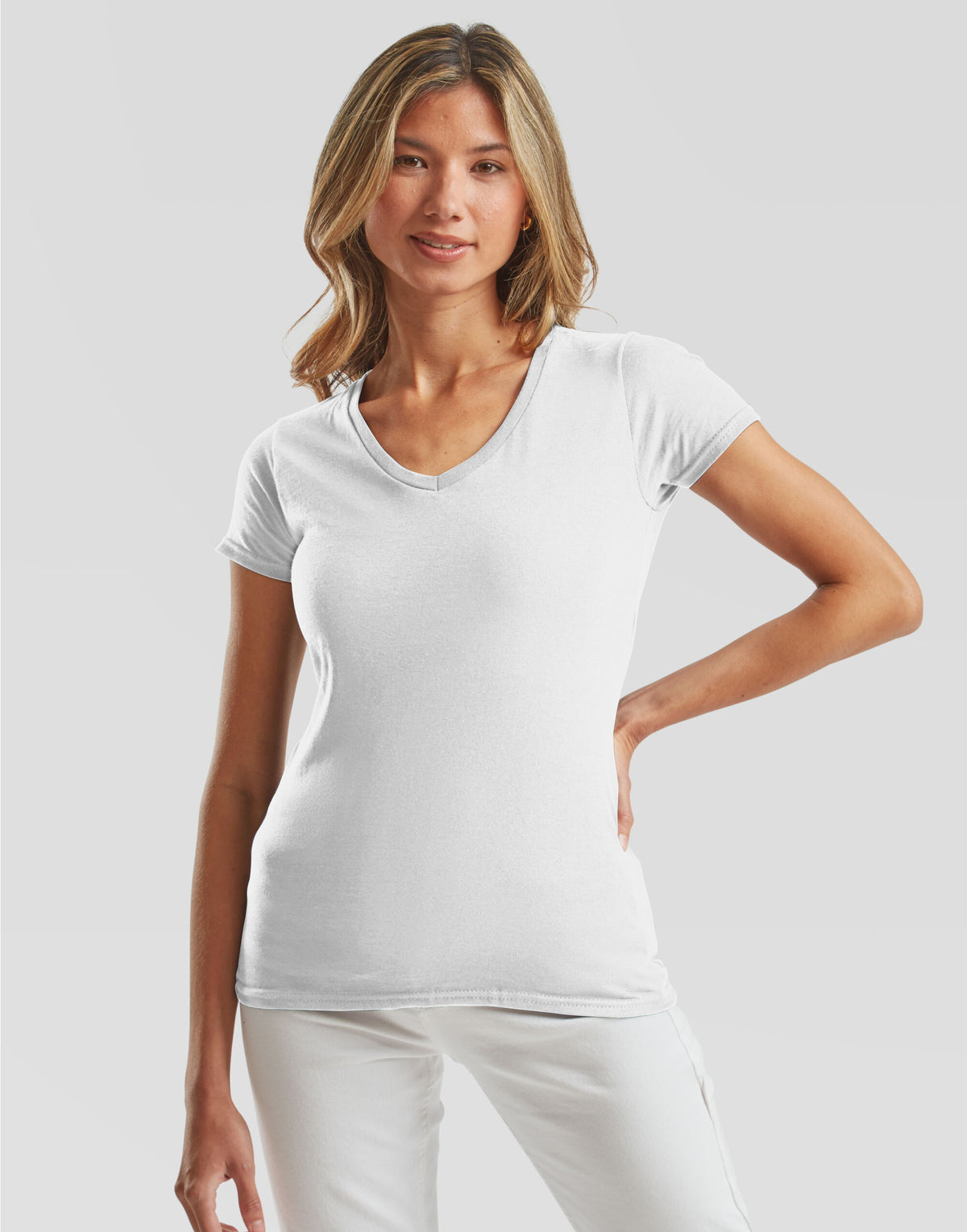 61444 FOTL Ladies Iconic 150 V-Neck T - White - 61444