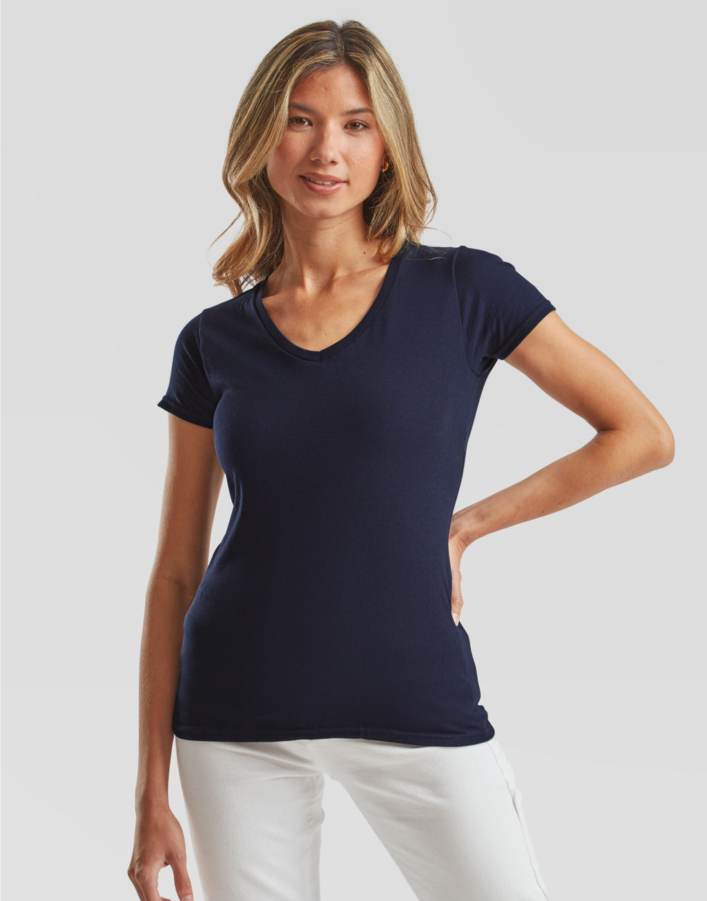 61444 FOTL Ladies Iconic 150 V-Neck T - Deep Navy - 61444