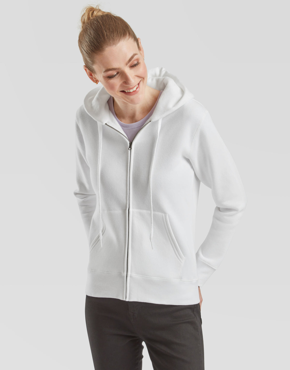 62118 FOTL Ladies Premium Hooded Sweat Jkt - White - 62118