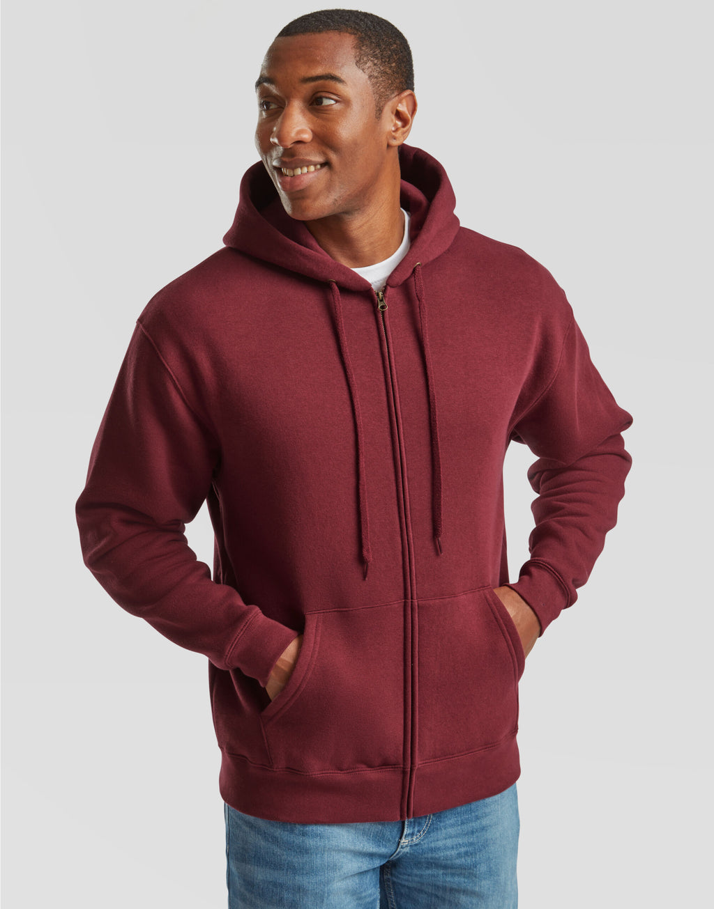 62034 FOTL Mens Premium Hooded Sweat Jkt - Burgundy - 62034