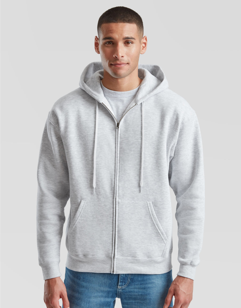 62034 FOTL Mens Premium Hooded Sweat Jkt - Heather Grey - 62034