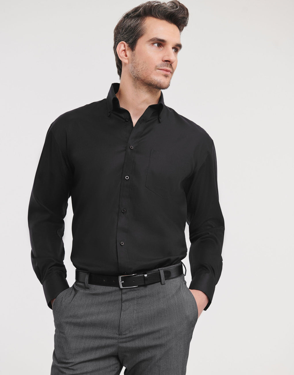 956M Russell Collection Mens LS NonIron Shirt - Black - 956M