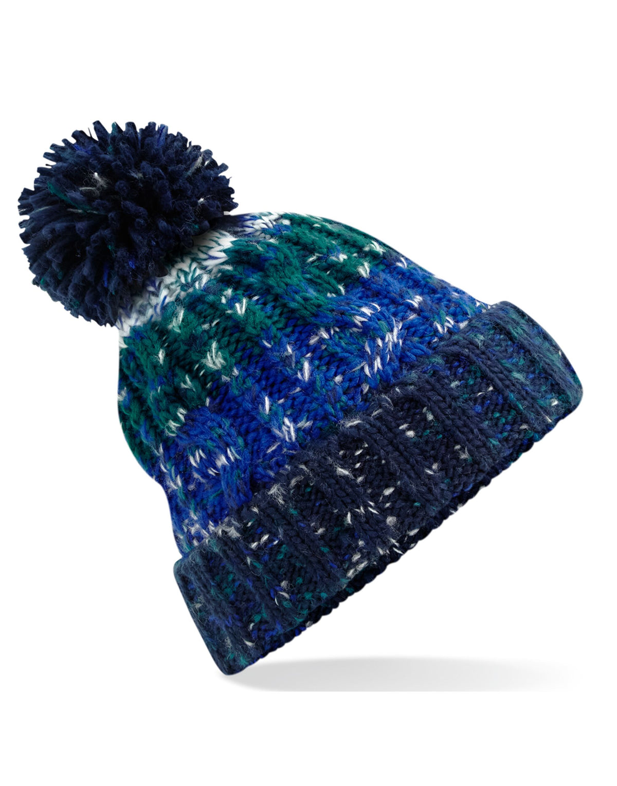 B486 Beechfield Corkscrew Pom Pom Beanie - Alpine Blues - B486