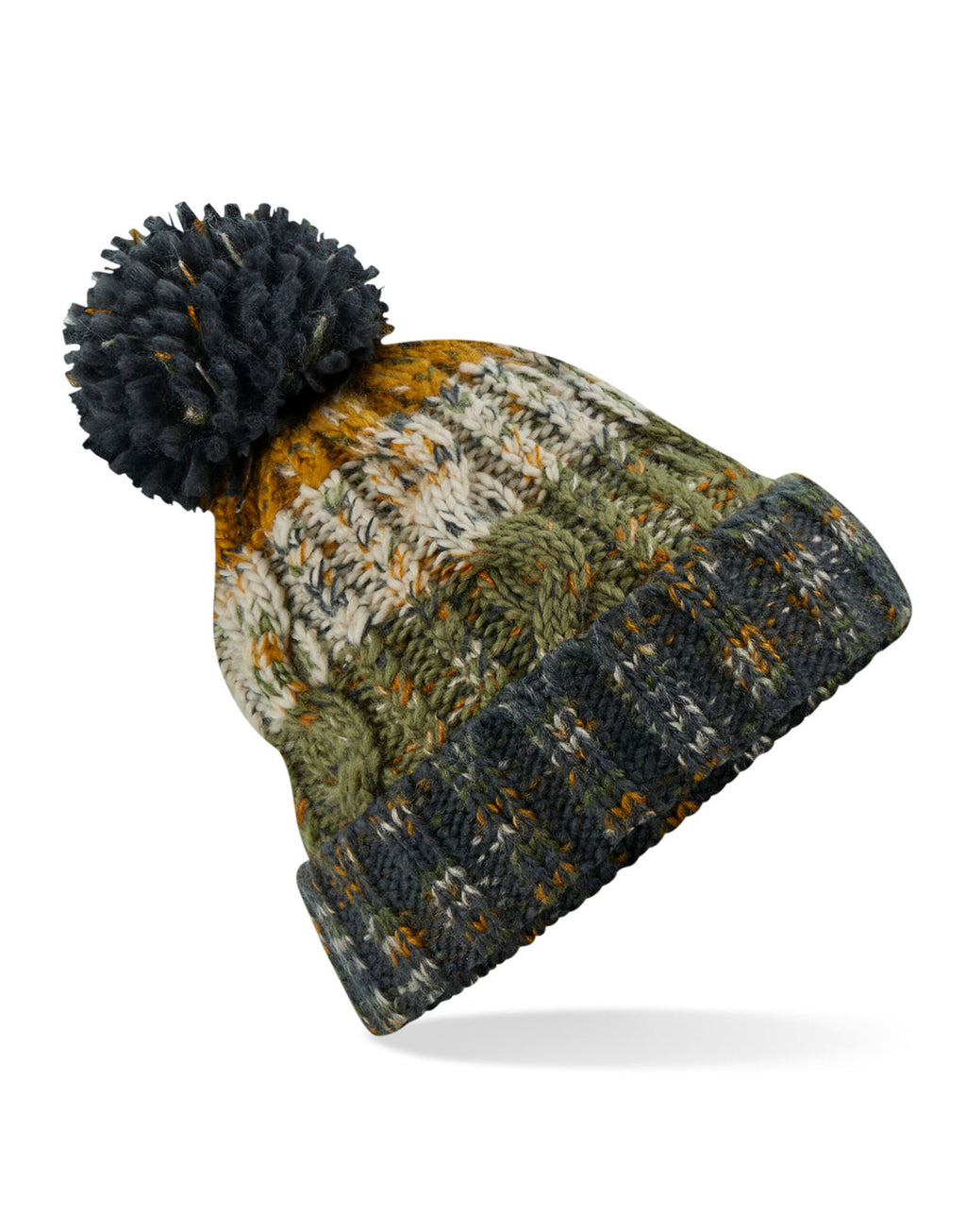 B486 Beechfield Corkscrew Pom Pom Beanie - Autumn Moss - B486