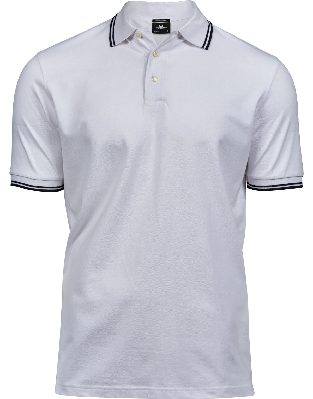 TJ1407 Tee Jays Mens Luxury Stripe Stretch Polo - White/Navy - TJ1407