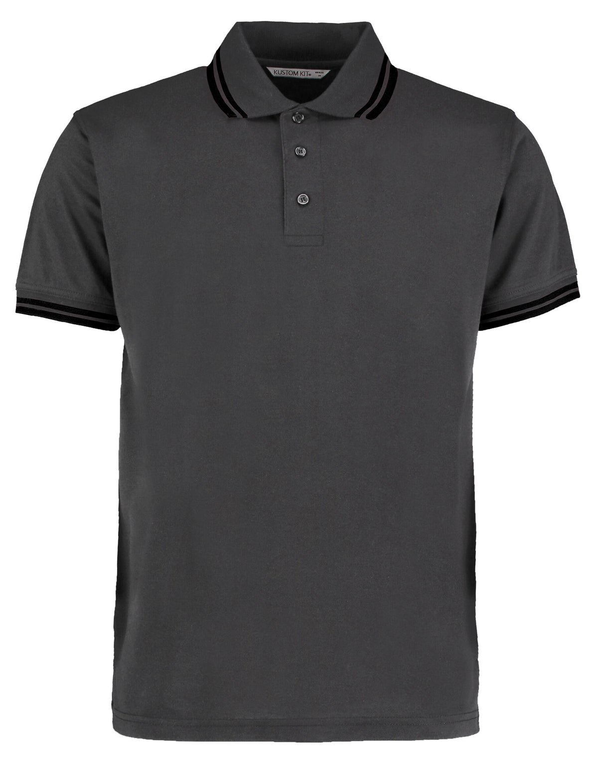 KK409 Kustom Kit Mens Tipped Collar Polo - Charcoal/Black - KK409