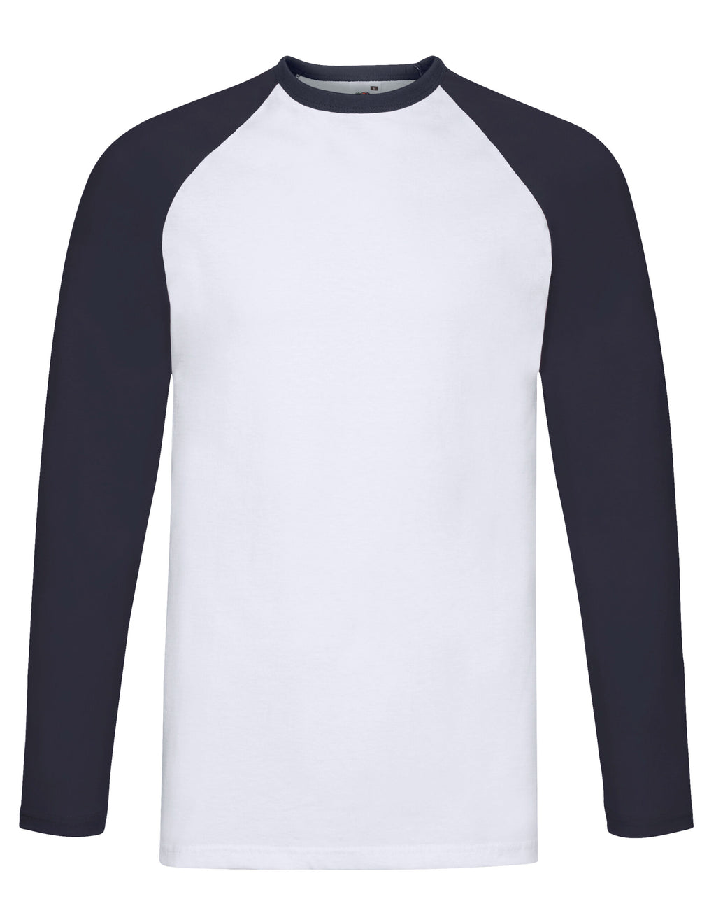 61028 FOTL Mens Valueweight LS Baseball T - White/Deep Navy - 61028