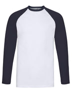 61028 FOTL Mens Valueweight LS Baseball T - White/Deep Navy - 61028