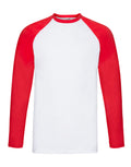 61028 FOTL Mens Valueweight LS Baseball T - White/Red - 61028