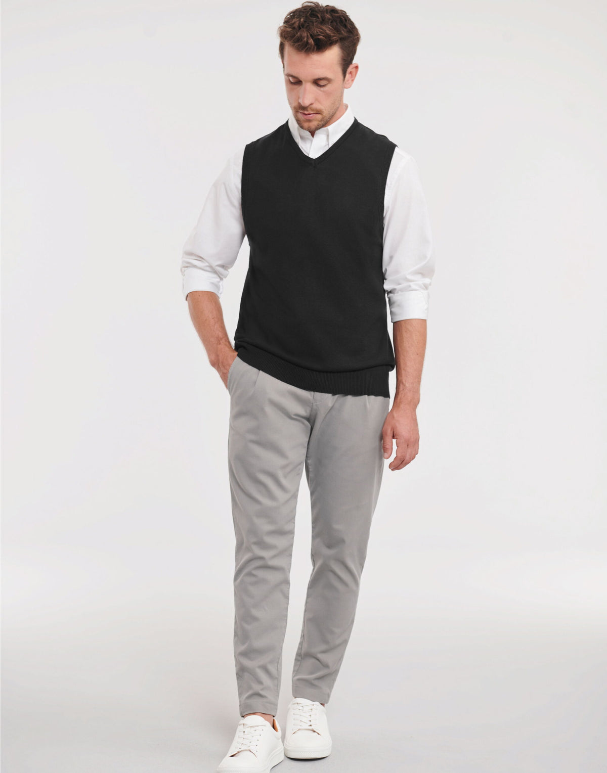 716M Russell Collection VNeck S'Less Pullover