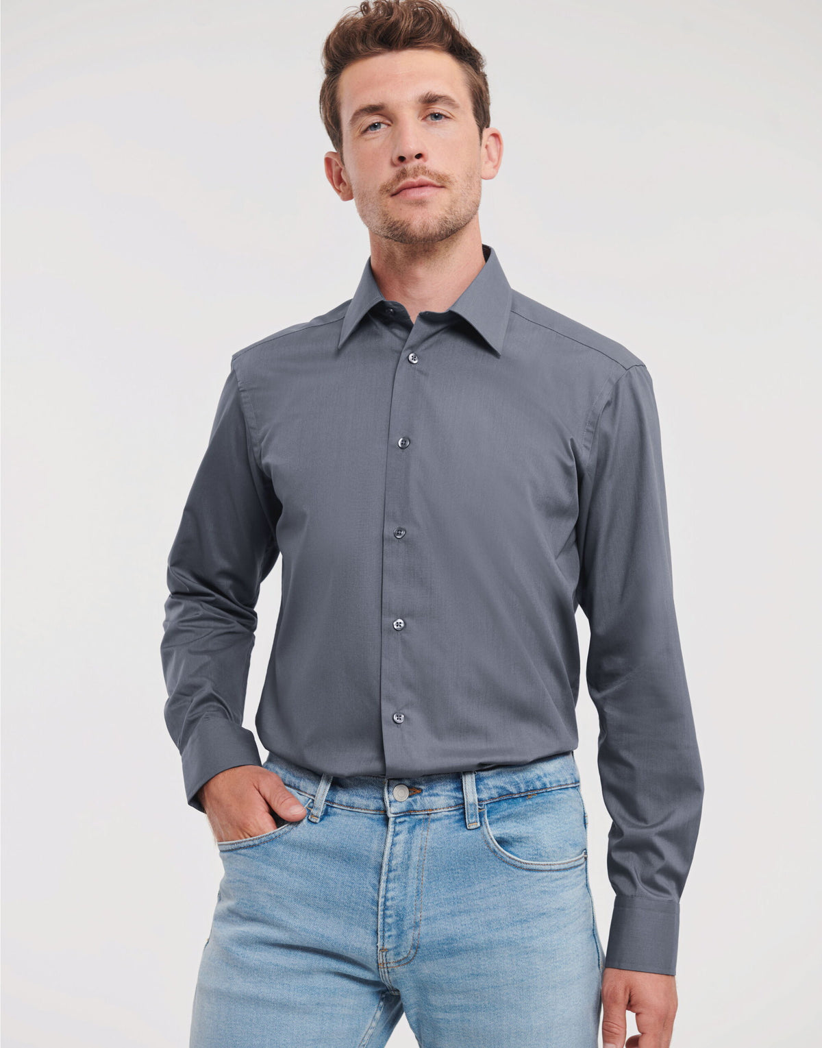 924M Russell Collection Mens LS Tailor Poplin