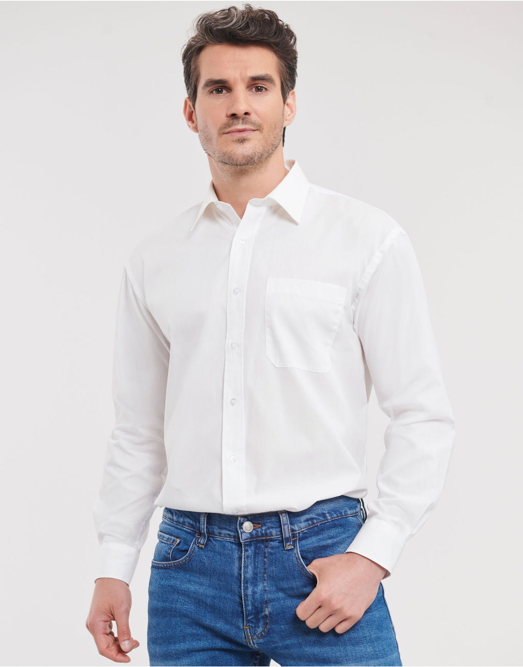 936M Russell Collection Mens LS PureCot Shirt