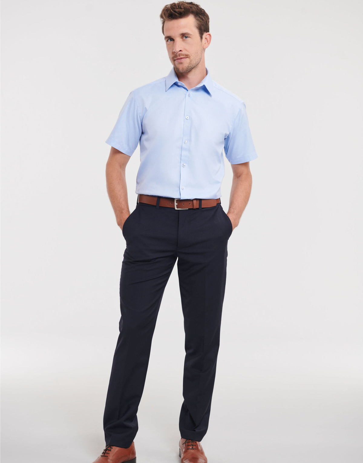 963M Russell Collection Mens SS H'Bone Shirt
