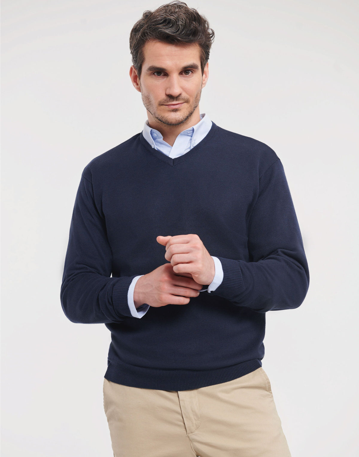 710M Russell Collection Mens VNeck Pullover - French Navy - 710M