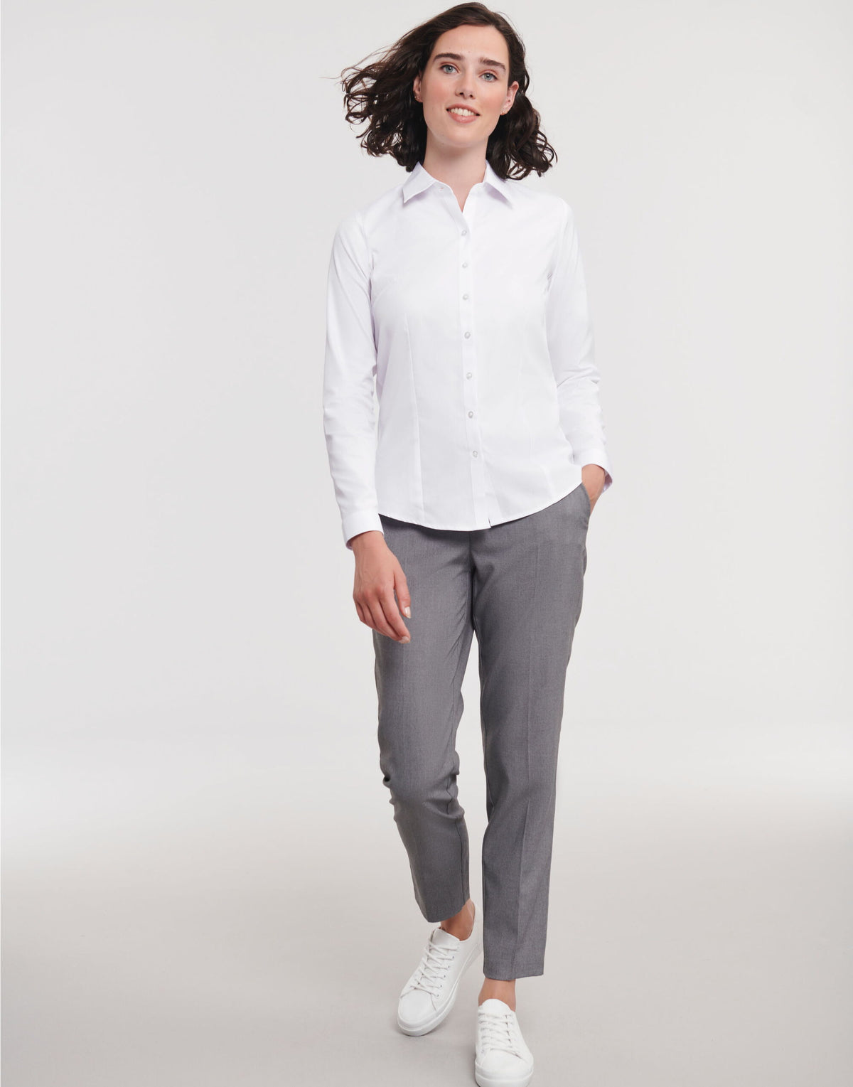 962F Russell Collection Lady LS H'Bone Shirt