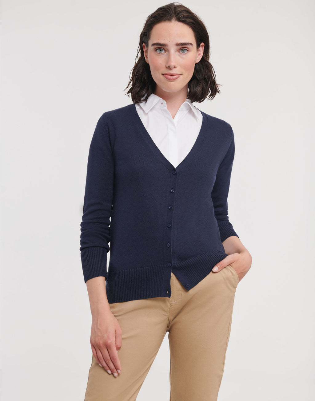 715F Russell Collection Ladies VNeck Cardigan - French Navy - 715F