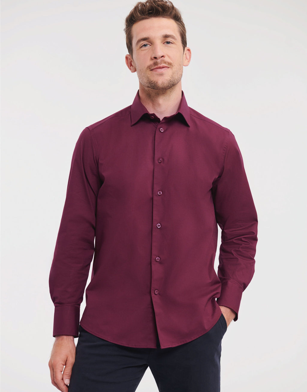 946M Russell Collection Mens LS Stretch Shirt