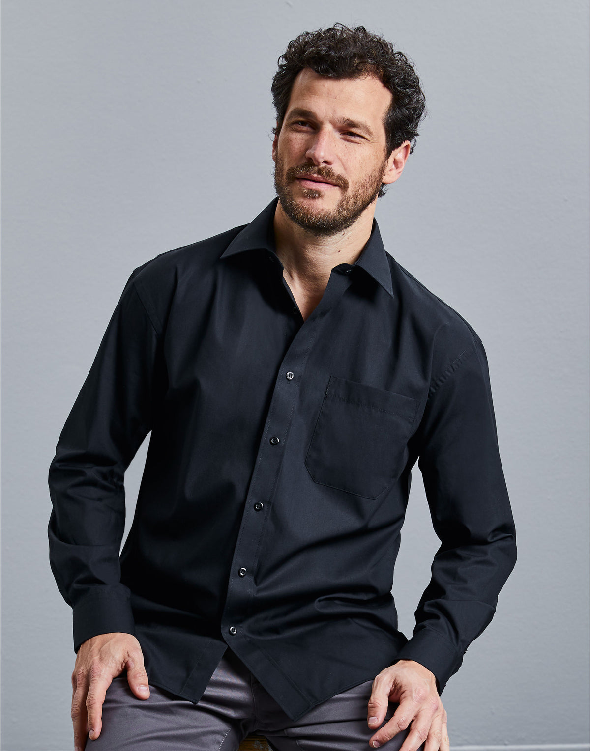 936M Russell Collection Mens LS PureCot Shirt