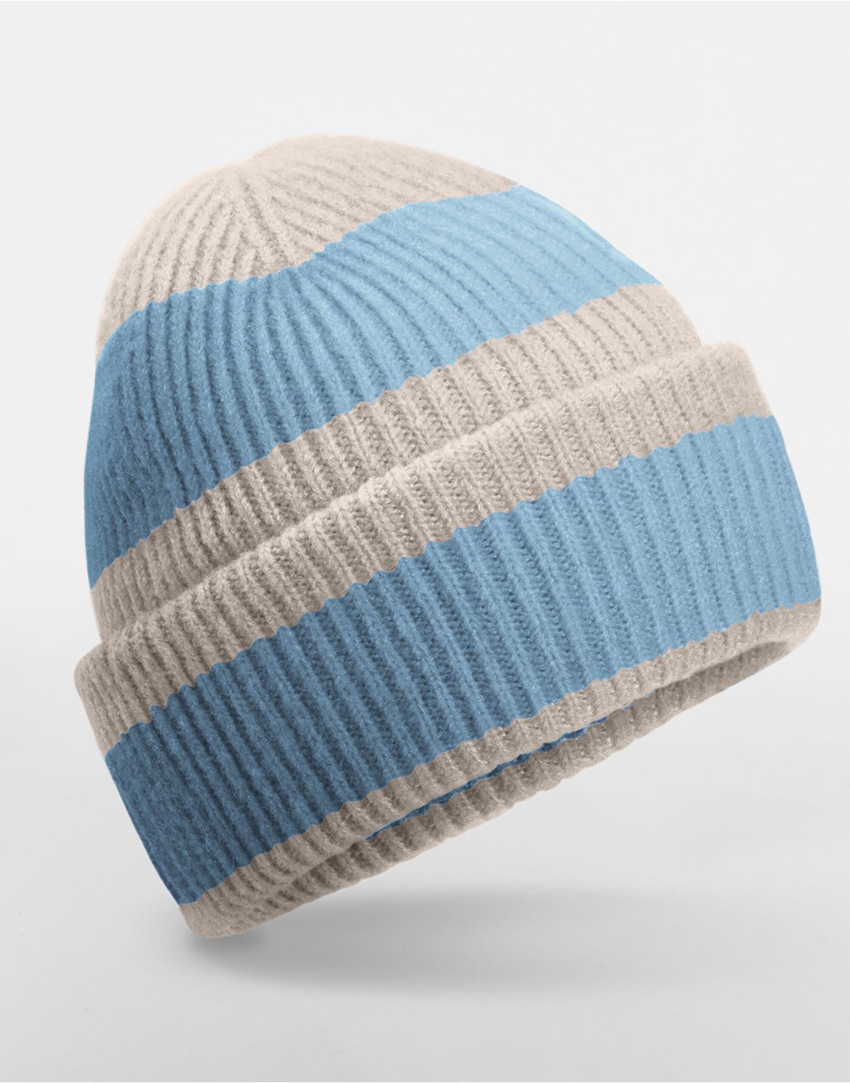 B391R Beechfield Colour Block Beanie - Natural Stone/Dusty Blue - B391R