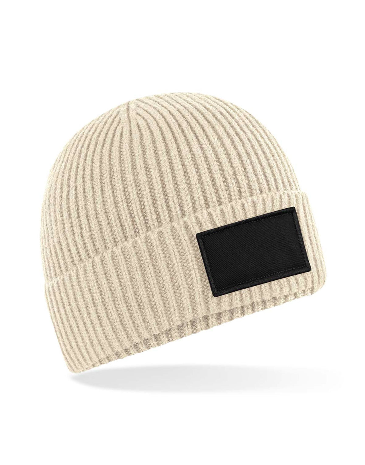 B442R Beechfield Fashion Patch Beanie - Oatmeal/ Black - B442R