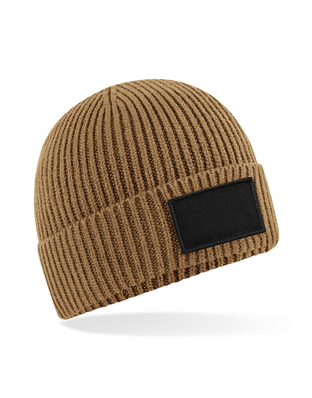 B442R Beechfield Fashion Patch Beanie - Biscuit/Black - B442R