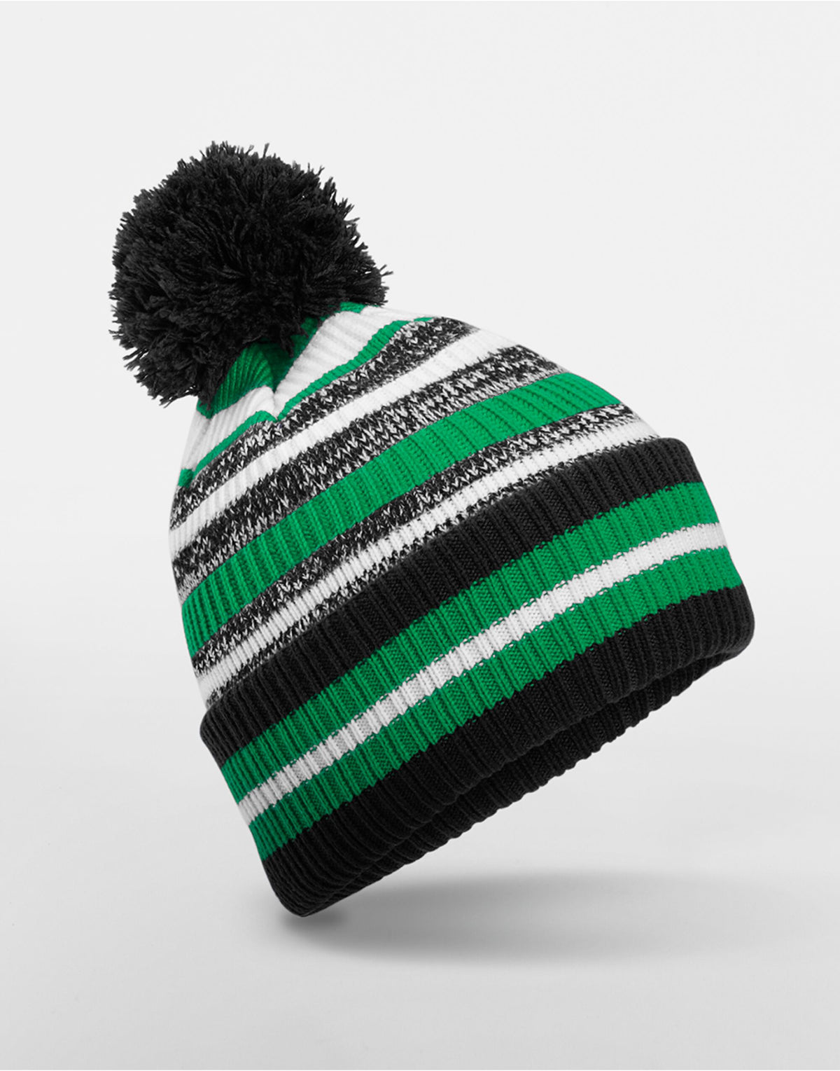 B474R Beechfield Multi-Sport Fan Beanie - Black/Kelly Green/White - B474R