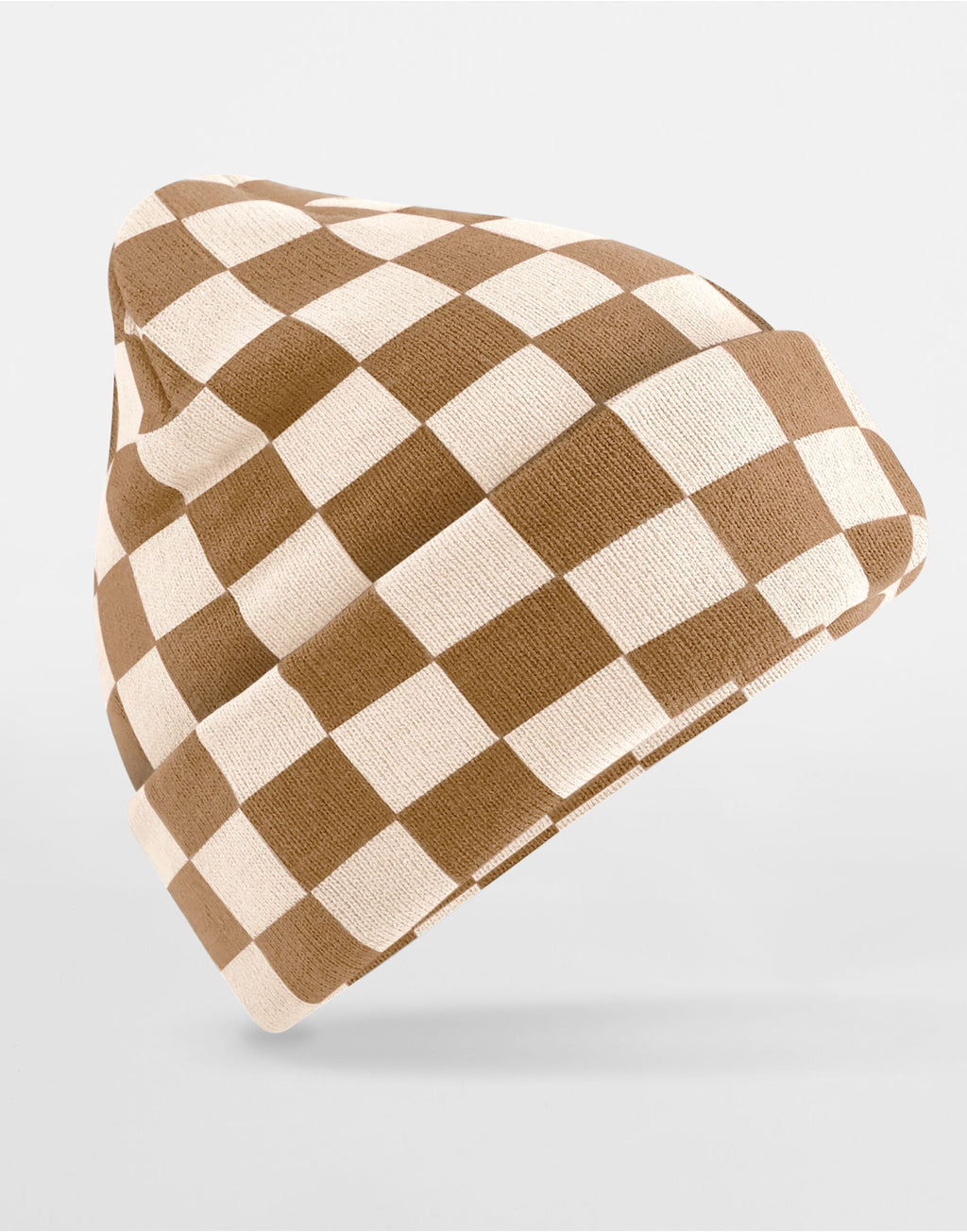 B531 Beechfield Checkerboard Beanie - Biscuit/Almond - B531