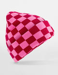 B531 Beechfield Checkerboard Beanie - Classic Red/True Pink - B531