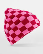 B531 Beechfield Checkerboard Beanie - Classic Red/True Pink - B531