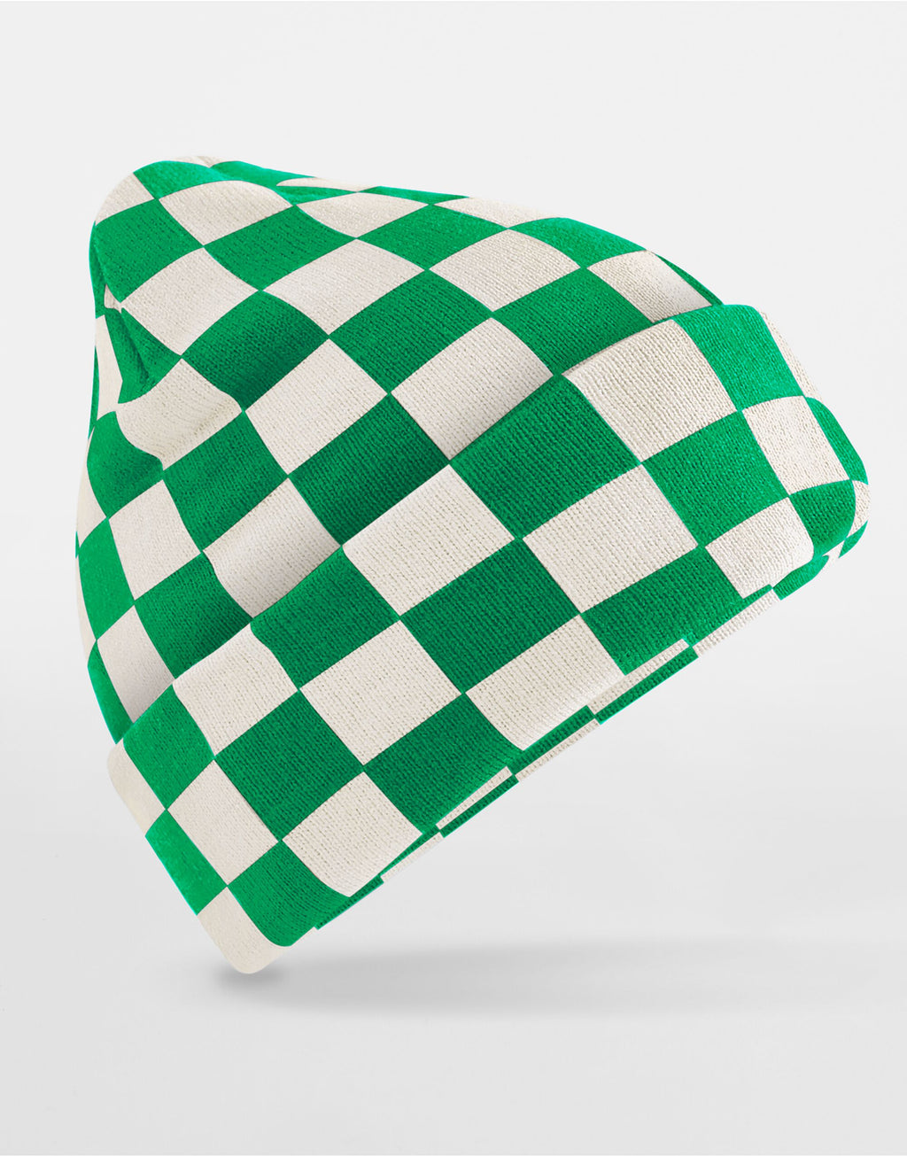 B531 Beechfield Checkerboard Beanie - Kelly Green/Off White - B531
