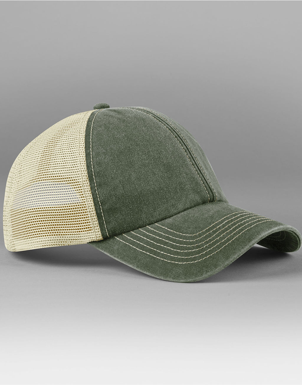 B672 Beechfield 6 Panel Vintage Trucker - Vintage Olive/Stone - B672
