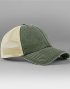 B672 Beechfield 6 Panel Vintage Trucker - Vintage Olive/Stone - B672
