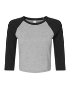 BE1200 Bella Women's Micro Rib 3/4 Raglan Tee - Athletic Heather/Black - BE1200
